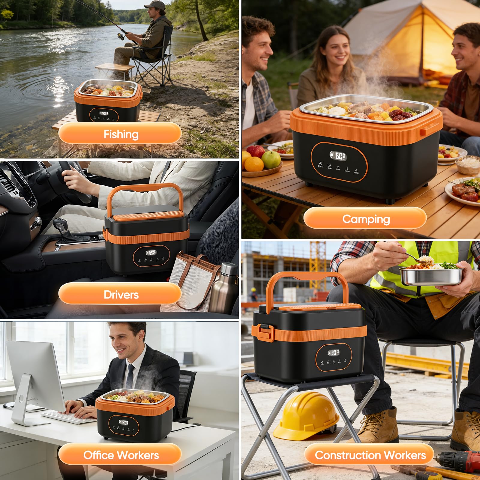 Fiambrera Eléctrica 18000mAh, 1,5L Calentador de Comida Portatil Acero Inoxidable, Lonchera Electrica Trabajo con Bolsa Térmica y Cubiertos Comida Caliente, Lunch Box para Viajes Oficina Camión