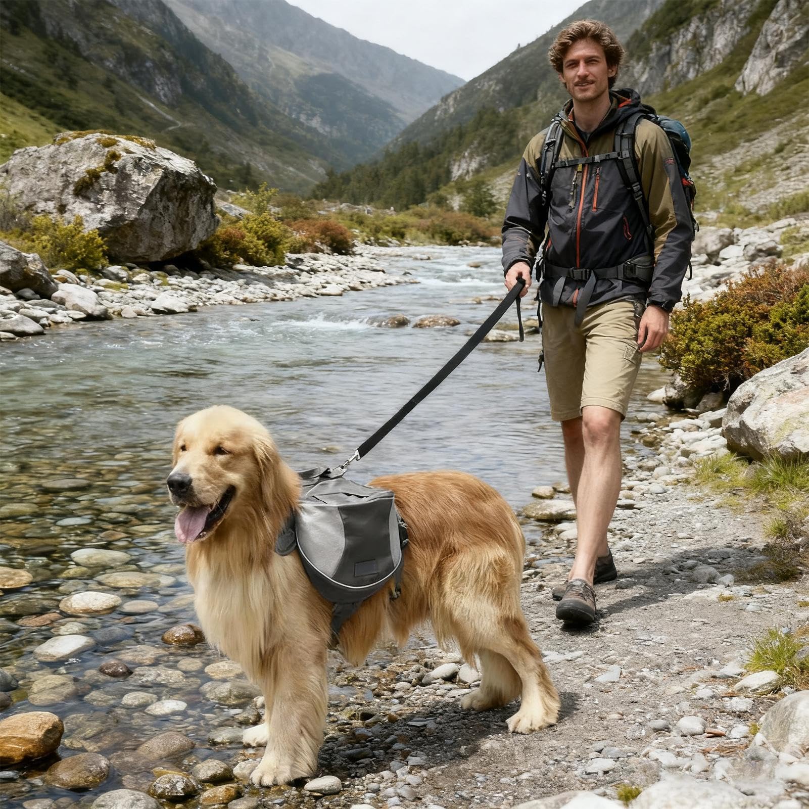 Mochila de Senderismo para Perros, con Bolsillos Laterales Y Suministros Ajustables, Arnés de Senderismo para Perros, para Compras Diarias Viaje Urbano Transporte Coche Transporte Público