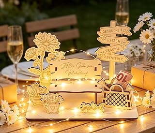 Geldgeschenk Ruhestand mit LED Licht – Holz Geschenk zur Pensionierung, Originelles Ruhestandsgeschenk mit Bank, Geldgeschenk Verpackung für Kollegen, Frauen & Männer