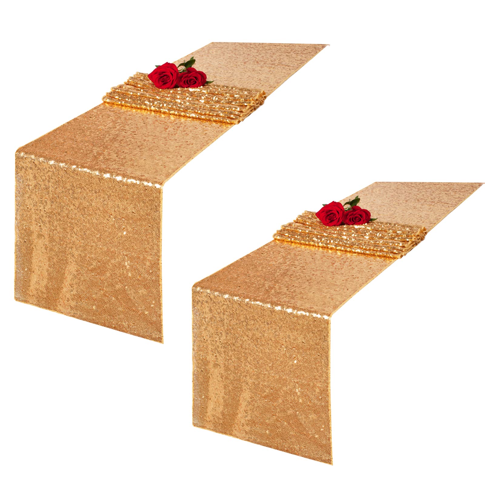 Charoama 2 Pack Glitter Gold Sequin Table Runners 12x72 Inch Golden Table Runner Gift Packing for Party Wedding Bridal Baby Shower Birthday Event Supplies Decorations