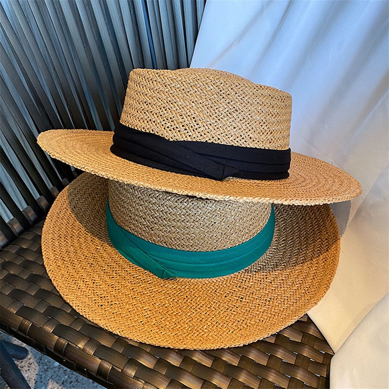 Chapeau de Soleil pour Femme Chapeau de Plage de Paille pour Femme d'été Holiday Bouchon Ruban concave Chapeau de Protection Solaire Chapeau d’été (Color : 2, Size : M)