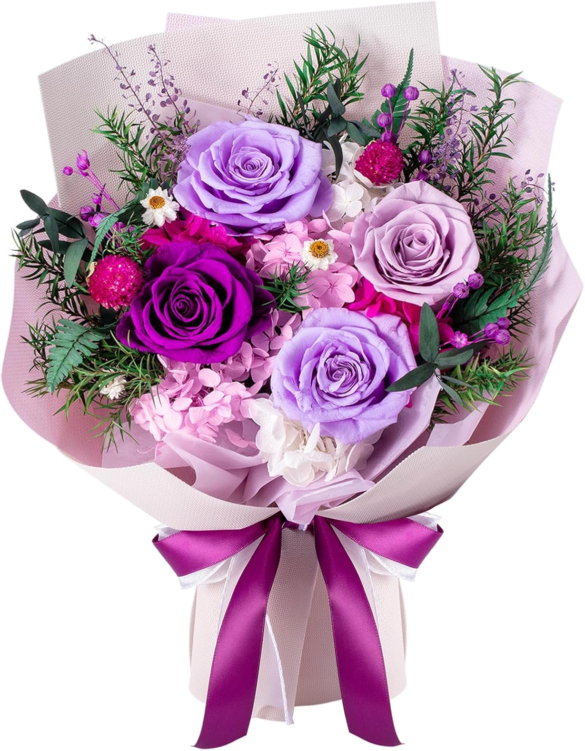 Preserved Flowers Bouquet 4 Roses, Flower for Delivery, Forever Purple Roses & Flowers, Eternal Roses Bouquet, Perfect Anniversary & Birthday Gifts for Women, Mom, Wife, Grandma, Friends - Image 1 of 7