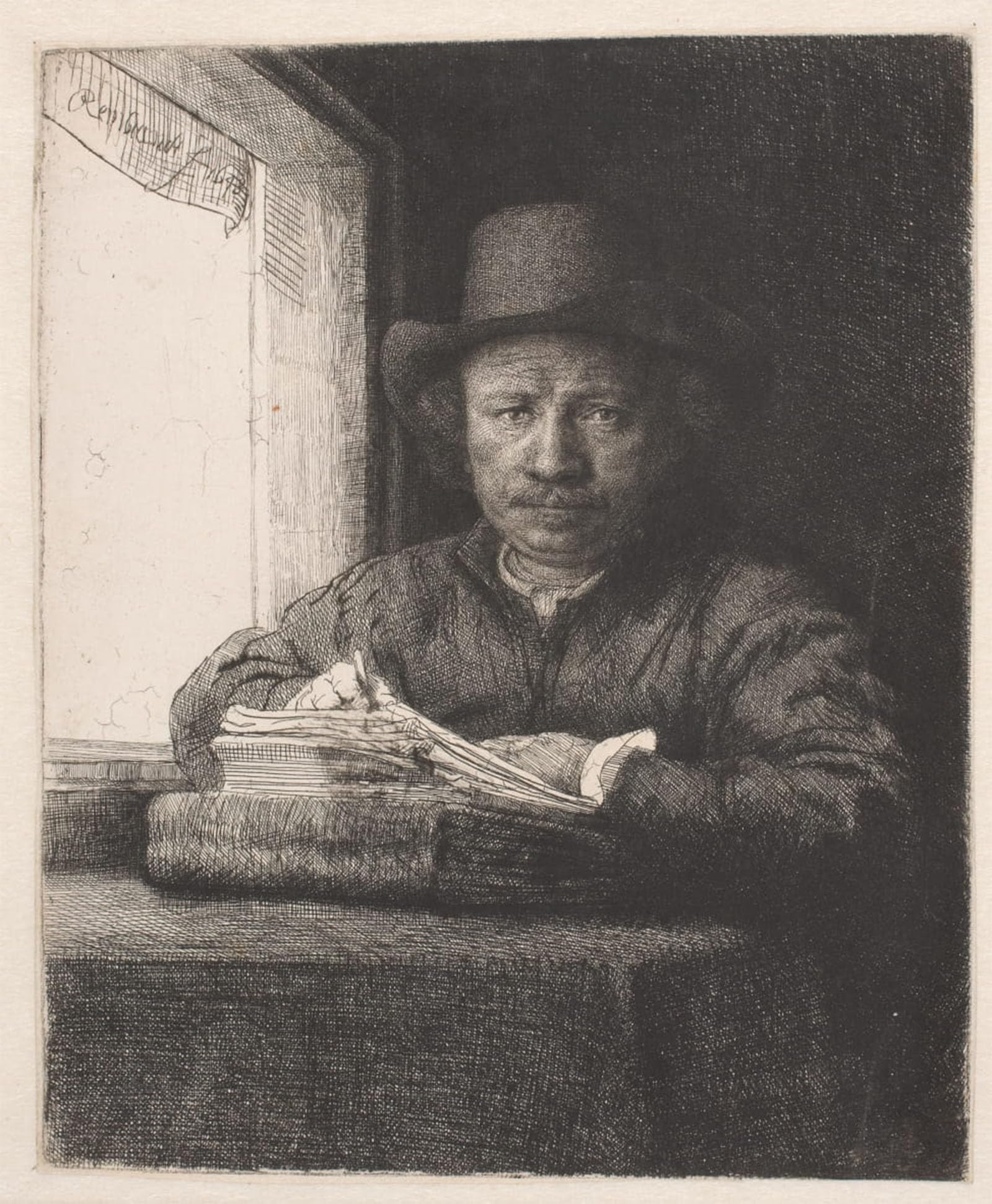 ARTXLXXBN Famous Painting Canvas Artwork Graffiti Print Rembrandt drawing at a Window by Rembrandt van Rijn Portrait Canvas Image for Home Decor 60x90cm