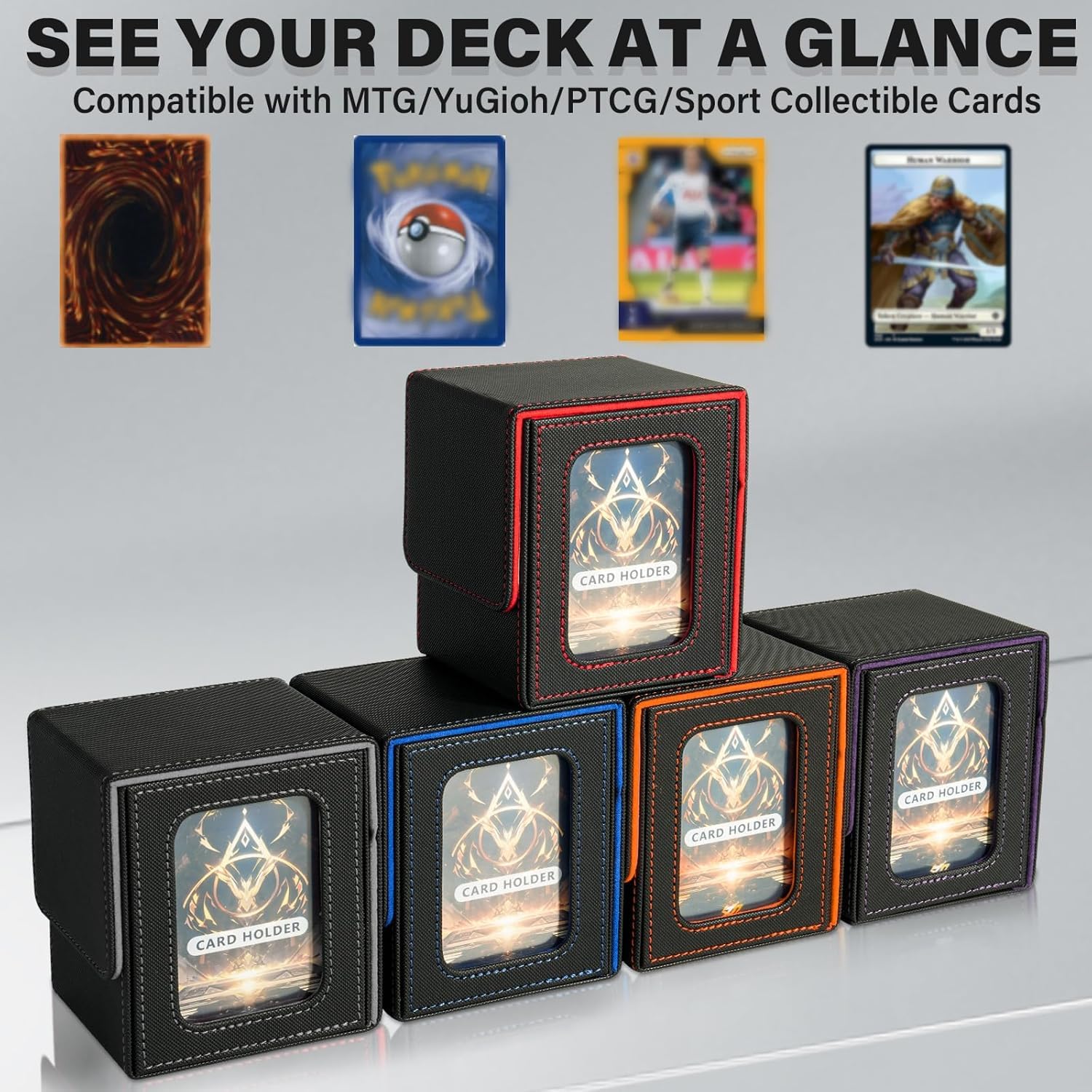 Deck Box con Due Divisori,Magnetic Flip Deck Box Magic mit Display per MTG Magic Commander TCG,Porta Deck Capacità di 100+ Carte,Pelle PU Deckbox,Nero Rosso