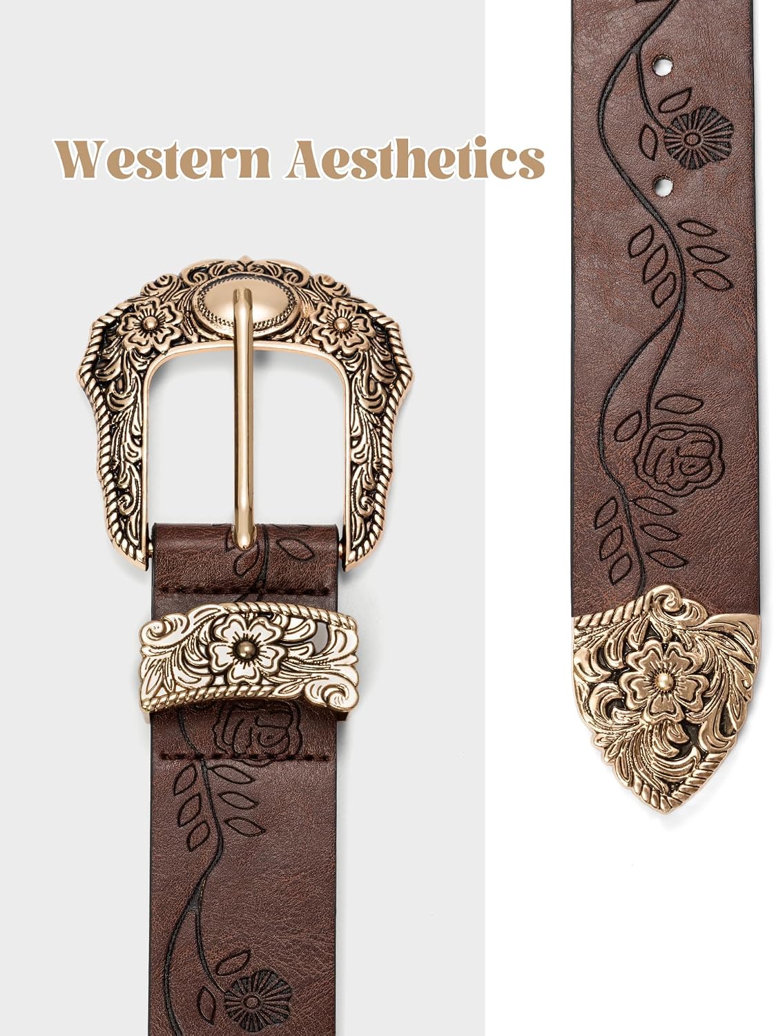 Vintage Ladies Western Belt for Women, Adjustable Cowboy Cowgirl Belts for Jeans Dresses Pants