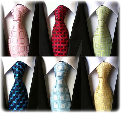 Vista 126 de WeiShang Lote de 6 corbatas clásicas de seda para hombre, corbatas tejidas jacquard