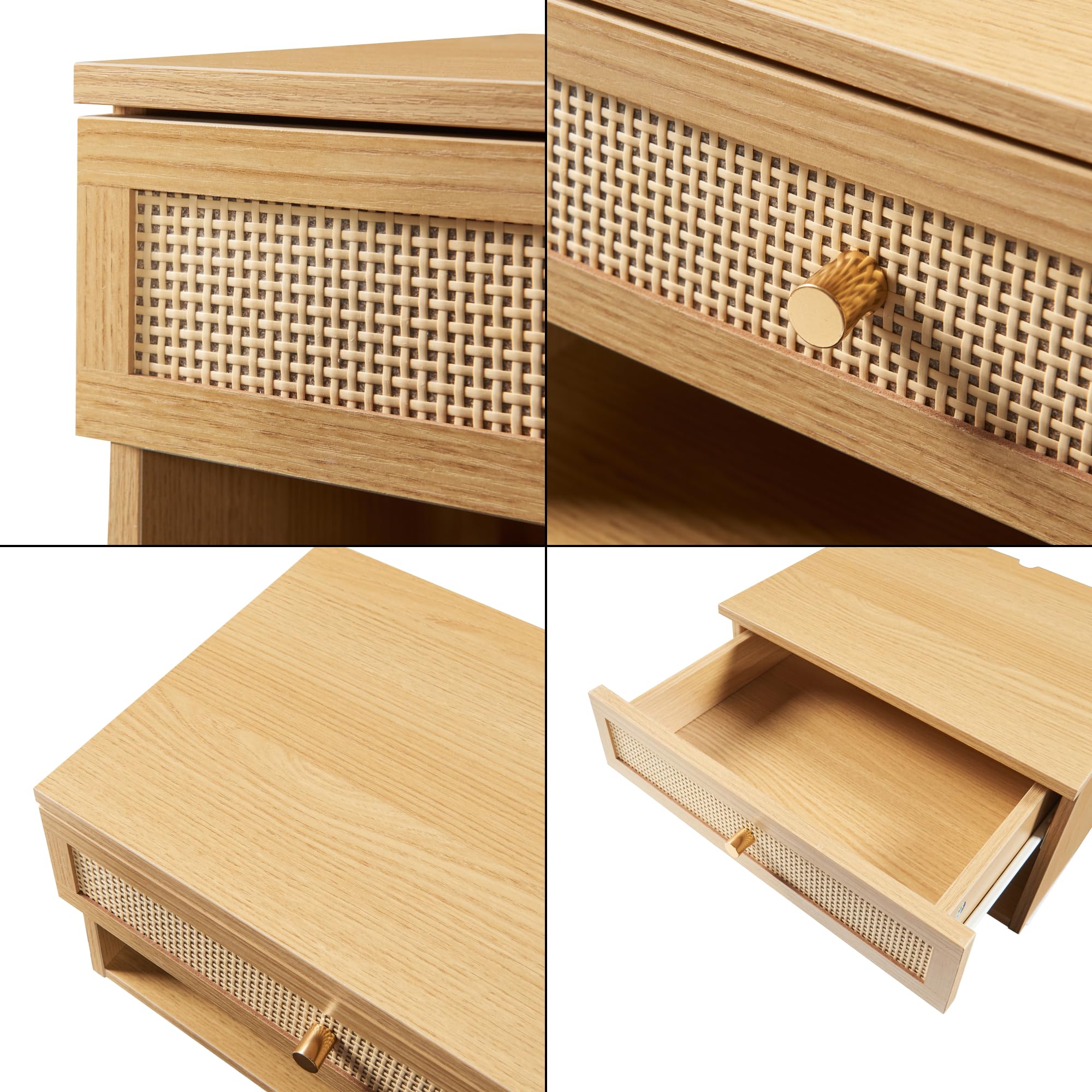 [en.casa] Comodino da Parete con Cassetto e Scomparto Aperto Consolle a Muro con Foro Passacavi Mobiletto Sospeso da Ingresso Soggiorno 40x32x23 cm Effetto Rovere/Rattan