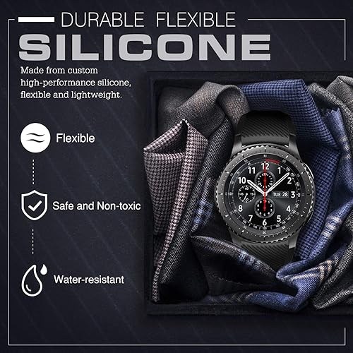 Vista 9 de TiMOVO Correa compatible con Samsung Gear S3 Frontier/Galaxy Watch 3 1.772 in/Galaxy Watch 1.811 in, 0.866 in Correa de silicona suave para S3 Negro