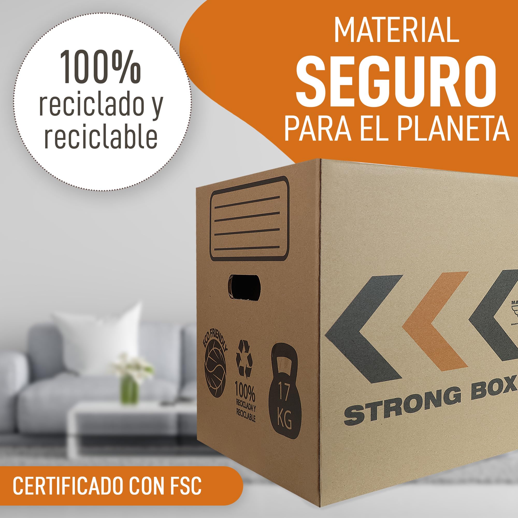 Pack 10 Cajas Mudanza + Rollo Burbujas - Cajas Carton (50X30X30) Reforzadas y Resistentes - Cajas con Certificación FSC - Cajas de Carton Mudanza 100% Reutilizables
