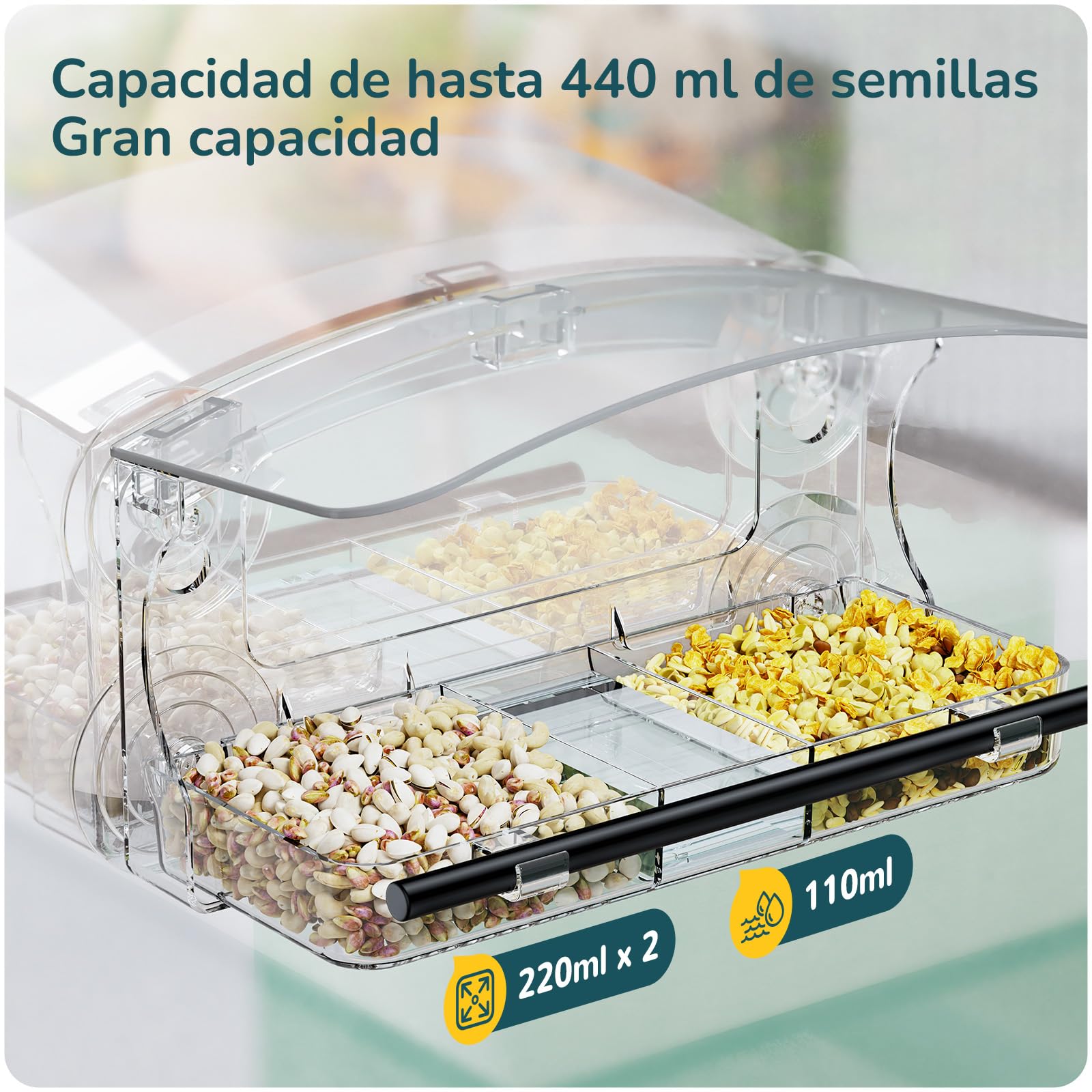 MrCrafts Comedero para Pájaros de Ventana Grande, 26x14x5.5 cm - Window Bird Feeder - Comedero Transparente para Ventana de Exterior para Aves Silvestres - Regalo Original — view 6