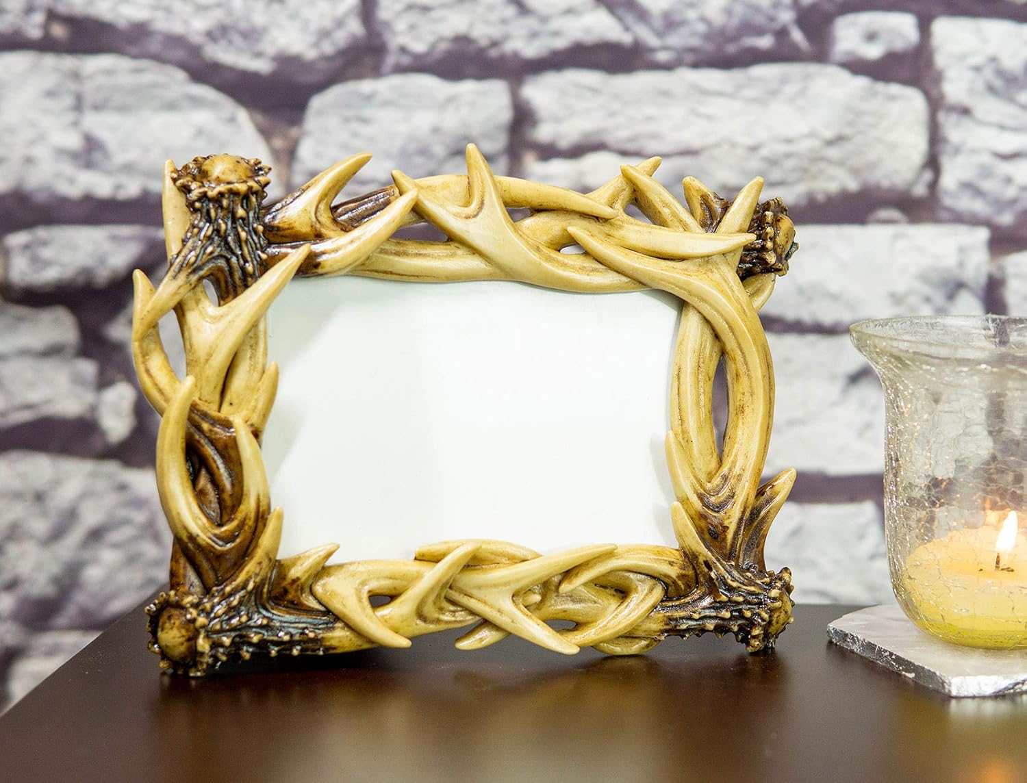 Ebros Rustic Intertwined Stag Deer Antlers Picture Frame With Easel Back For 4"X6" Photo Vertical Or Horizontal Display Hunters Deers Antler Racks Cabin Lodge Cottage Log Home Decorative Accent
