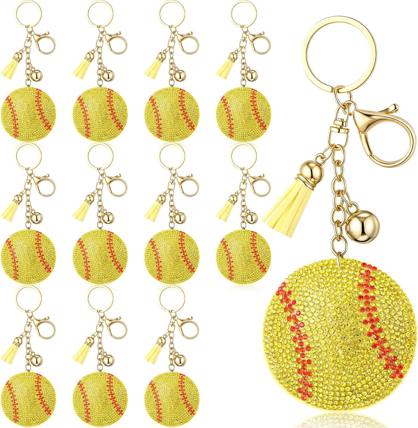 Nosiny 12 Pcs Rhinestone Keychains for Women Gift Bling Purse Charm Sport Shining Key Ring for Senior Night Party Handbag