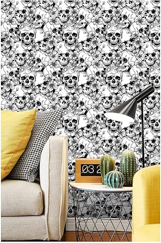 Papel tapiz floral de calavera de azúcar, impermeable, grueso, impermeable, autoadhesivo, panel de pared extraíble, decoración del hogar, 17.3 x