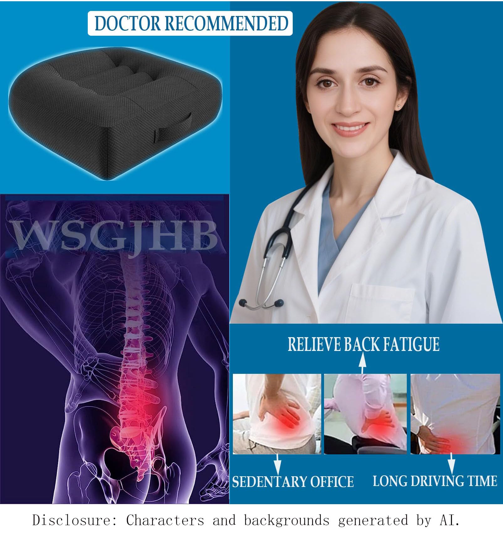 Poduszka do siedzenia samochodowego, przenośna oddychająca siatka, skutecznie zwiększa pole widzenia o 12 cm, idealna do biura, domu, poduszki do siedzenia pod kątem, czarna