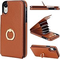 Vista 13 de Folosu Funda compatible con iPhone XR con soporte para tarjetas, rotación de 360°, soporte de anillo de dedo con función atril, bloqueo RFID, piel
