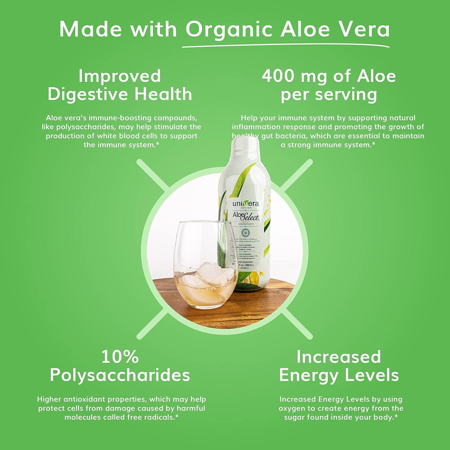 Univera Aloe Select Mango, Prebiotic Supplement, Boosts Immune Support, Digestive Enzymes for Gut Health, Aloe Vera, Reduces Inflammation, Mango Flavor, 30 Day Supply(980ml)