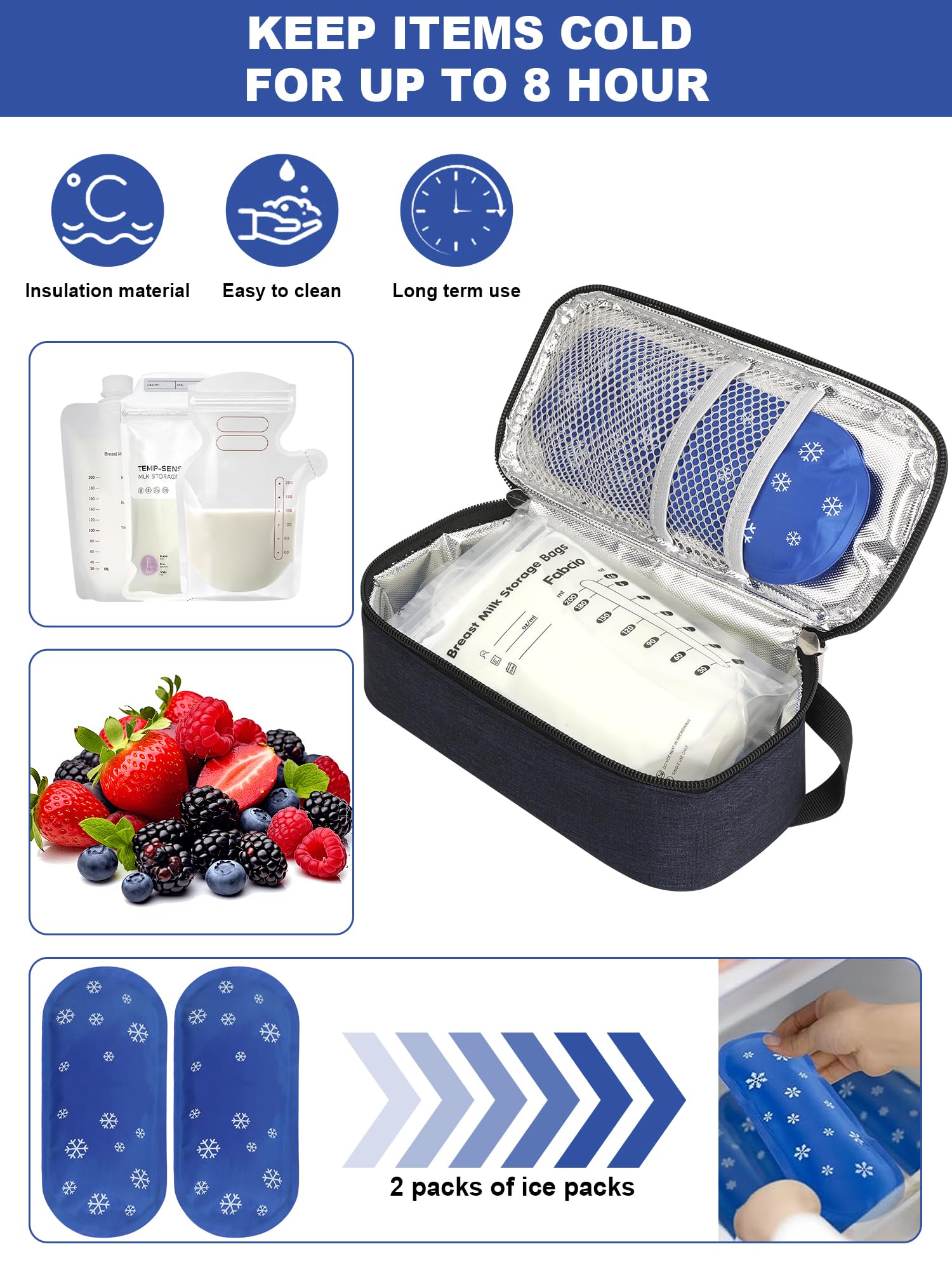 YOUSHARES Borsa termica per latte materno, borsa da viaggio per latte materno (blu navy)