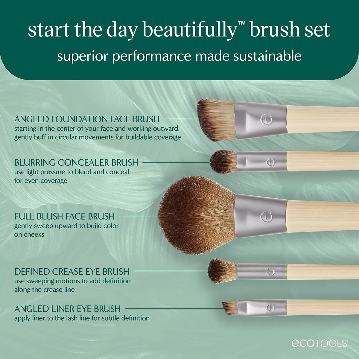 EcoTools 6 Piece Start the Day Beautifully Makeup Brush Set 6 Count (Pack of 1) Start The Day Beautifully, 6 Piece Set image 1