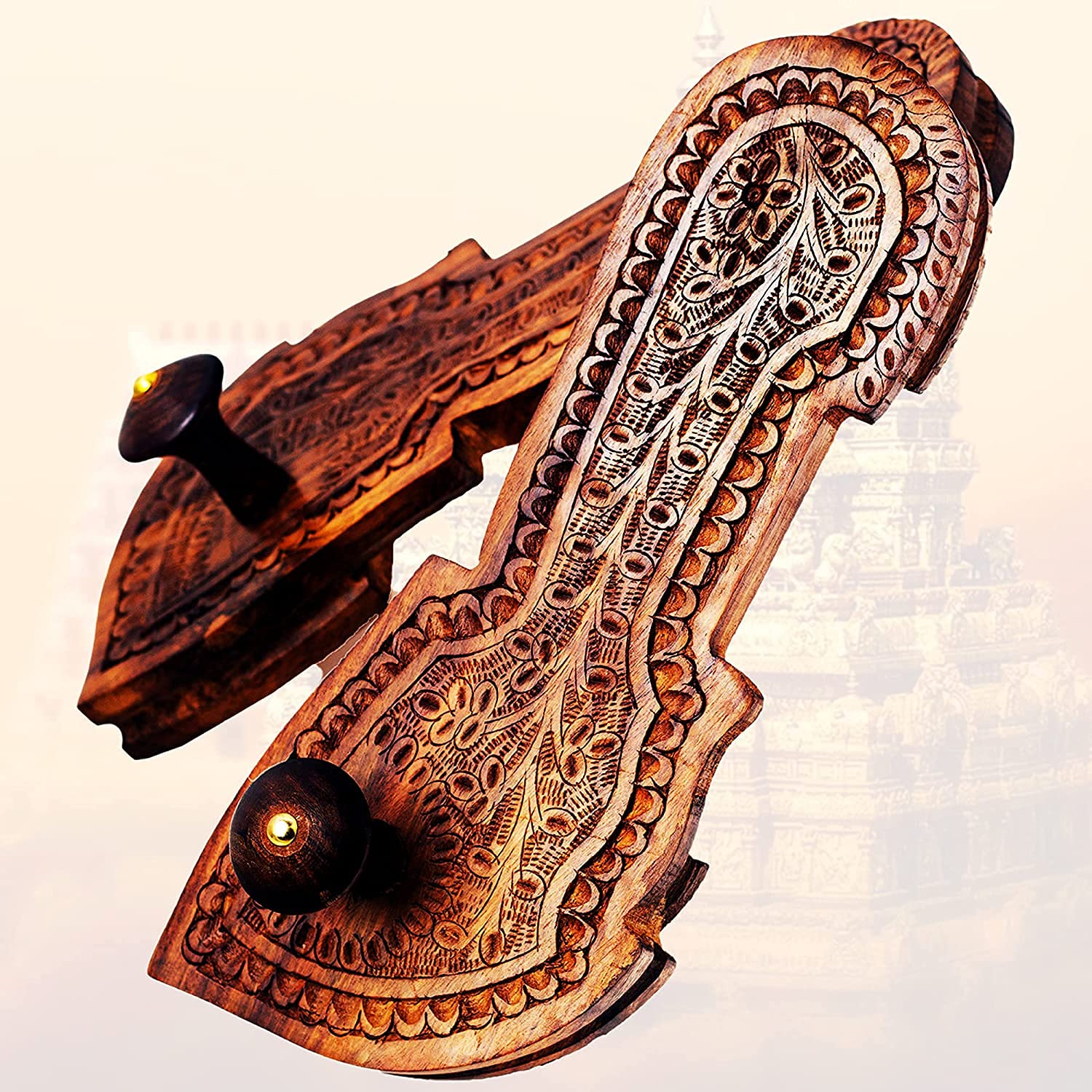 GUG Solar Powered Exotic India Khadau (Paduka) Wooden Sandals for Auspicious Occasions Traditional Indian khadau chappal for men women (Free Size, Sheesham Wood)