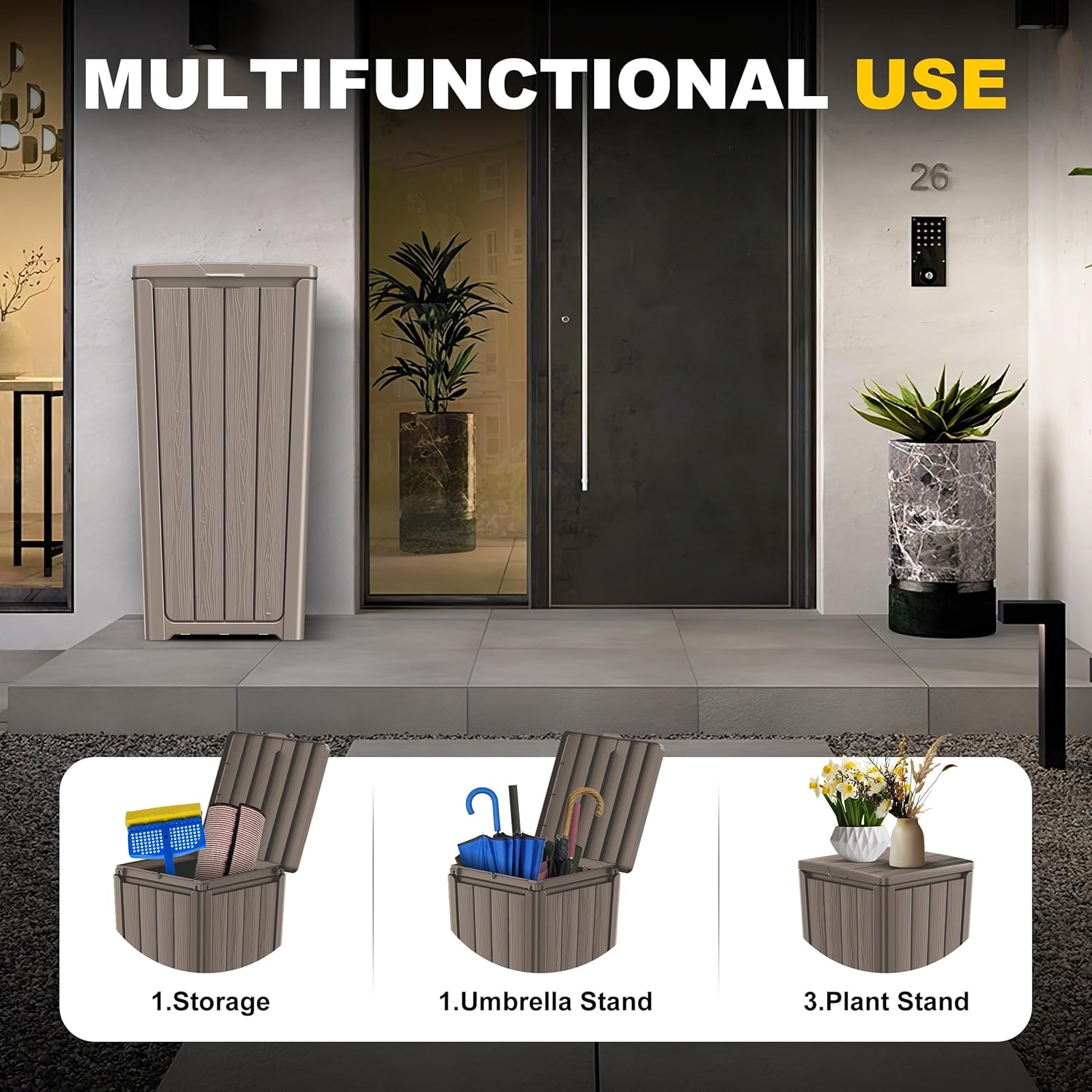 Outdoor Trash Can - Resin Garbage Can with Lockable Lid, Heavy-Duty Outdoor Trash Can with Lid for Patio, Yard & Garage Waste Management (Light Gray-C, 15.15 * 15.55 * 30.71)