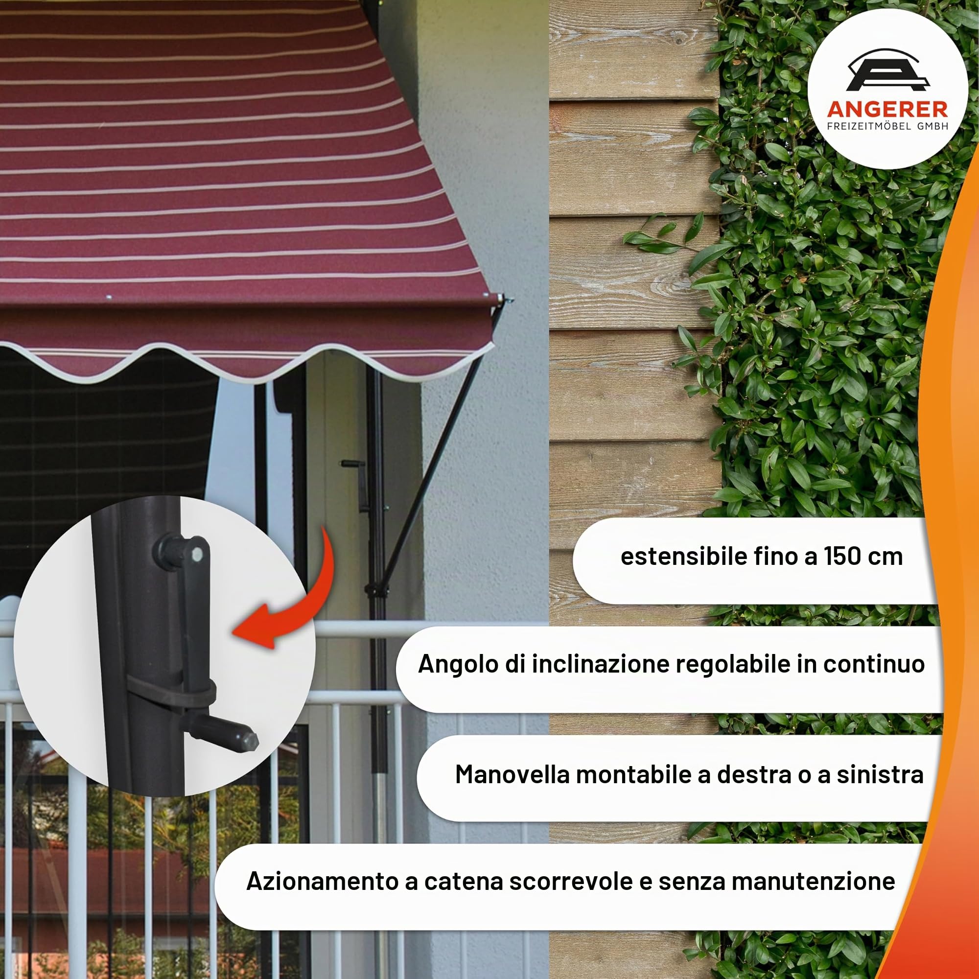 Angerer - Tenda da Sole a Caduta Dralon a Tinta Unita, Arancione