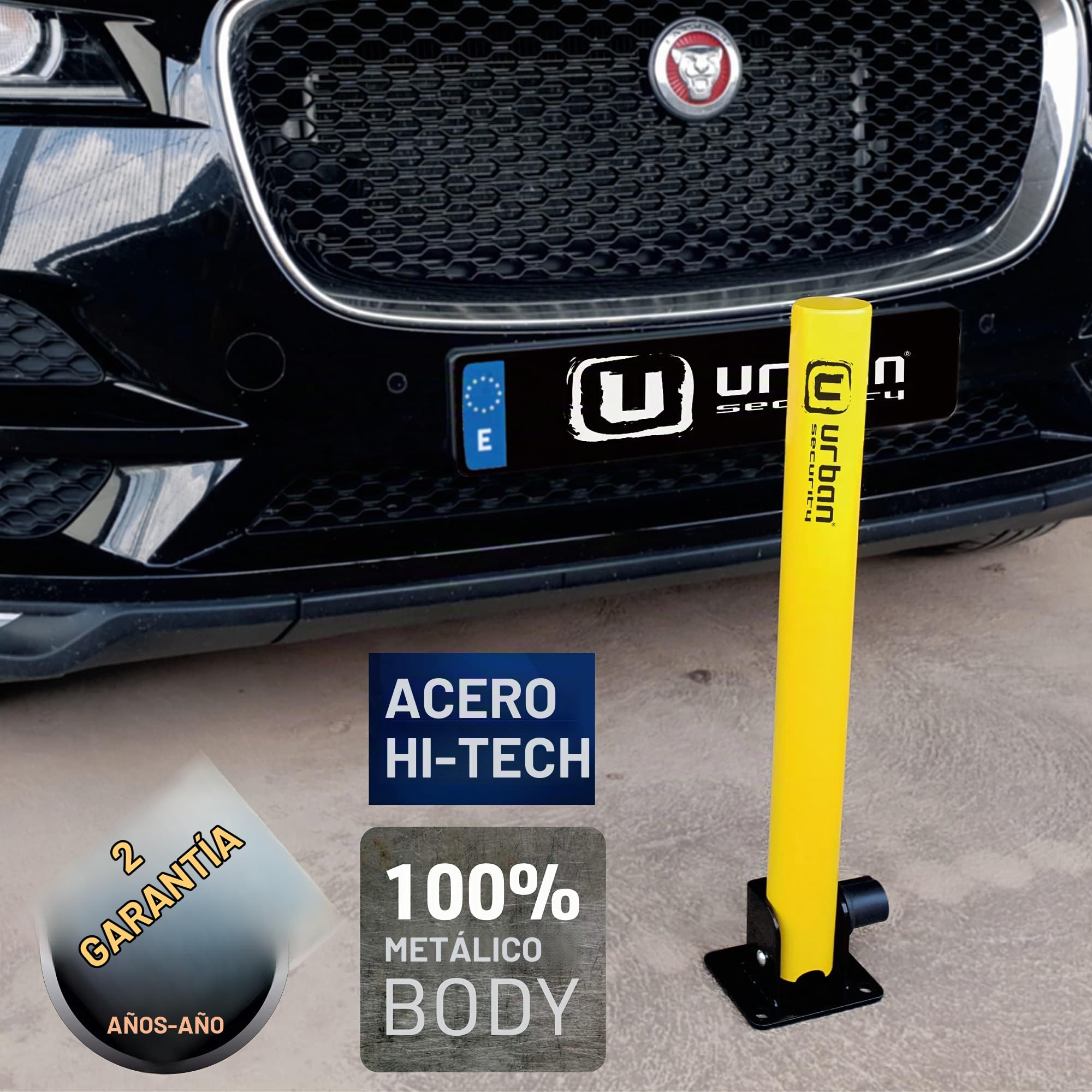 URBAN UR630 Cepo para Plaza de Garaje Abatible 62cm, Poste Barrera Parking Amarillo Alta Visibilidad, Cerradura Seguridad Mejorada, Bolardo Bloqueo Plaza Parking para Plaza Privada