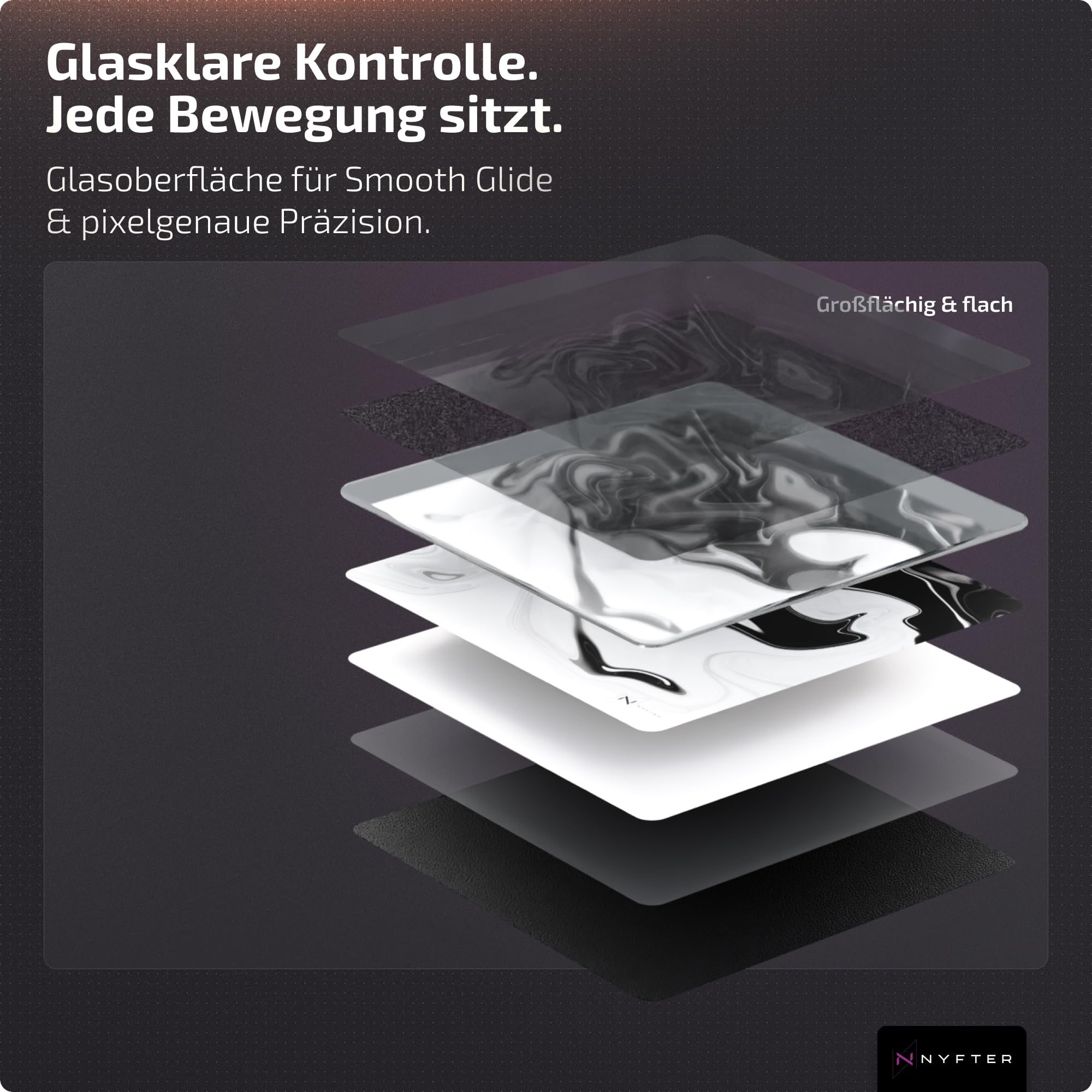 Nyfter Glas Gaming Mauspad 50x50 – Ultra-Präzise Oberfläche, Gehärtetes Glas, Vollsilikon-Anti-Rutsch, Abgerundete Kanten, Perfekter Glide – Premium Mouse Pad/Glasspad für Esports & Gaming (Sakura)