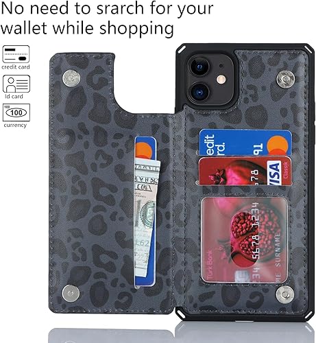 Miniatura 3 de Cavor Funda para iPhone 11 con tarjetero, funda protectora a prueba de golpes a prueba de golpes de grano de leopardo para mujeres y hombres, funda