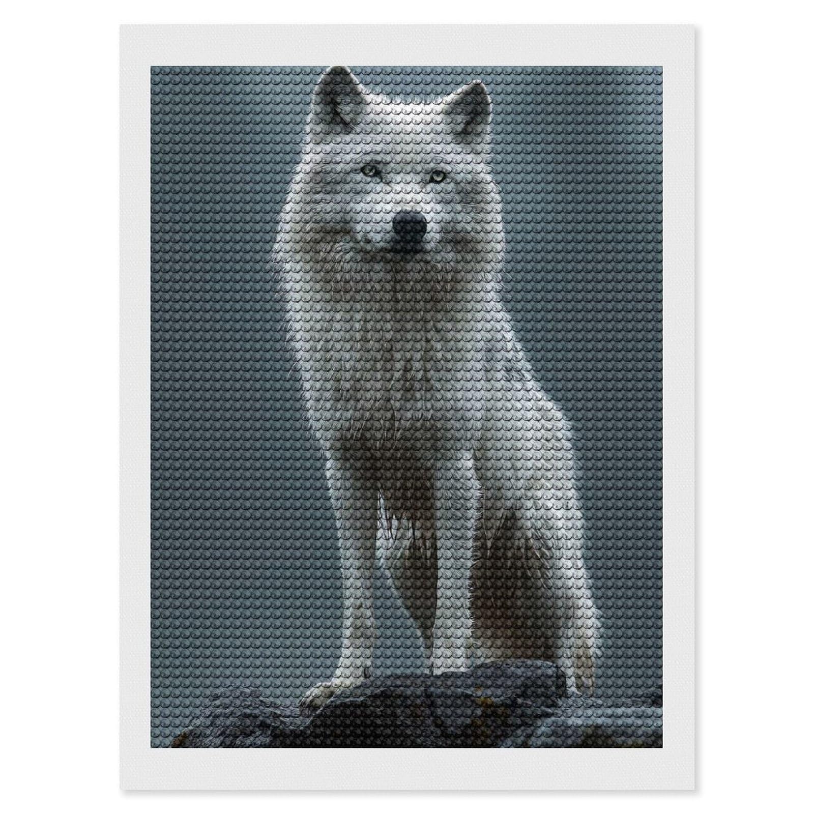 Junmoney Majestic White Wolf Portrait 5D Diamond Painting Kit 12"x16", Relaxing DIY, Mindful Craft Project, Full Kit Included, Thoughtful Present