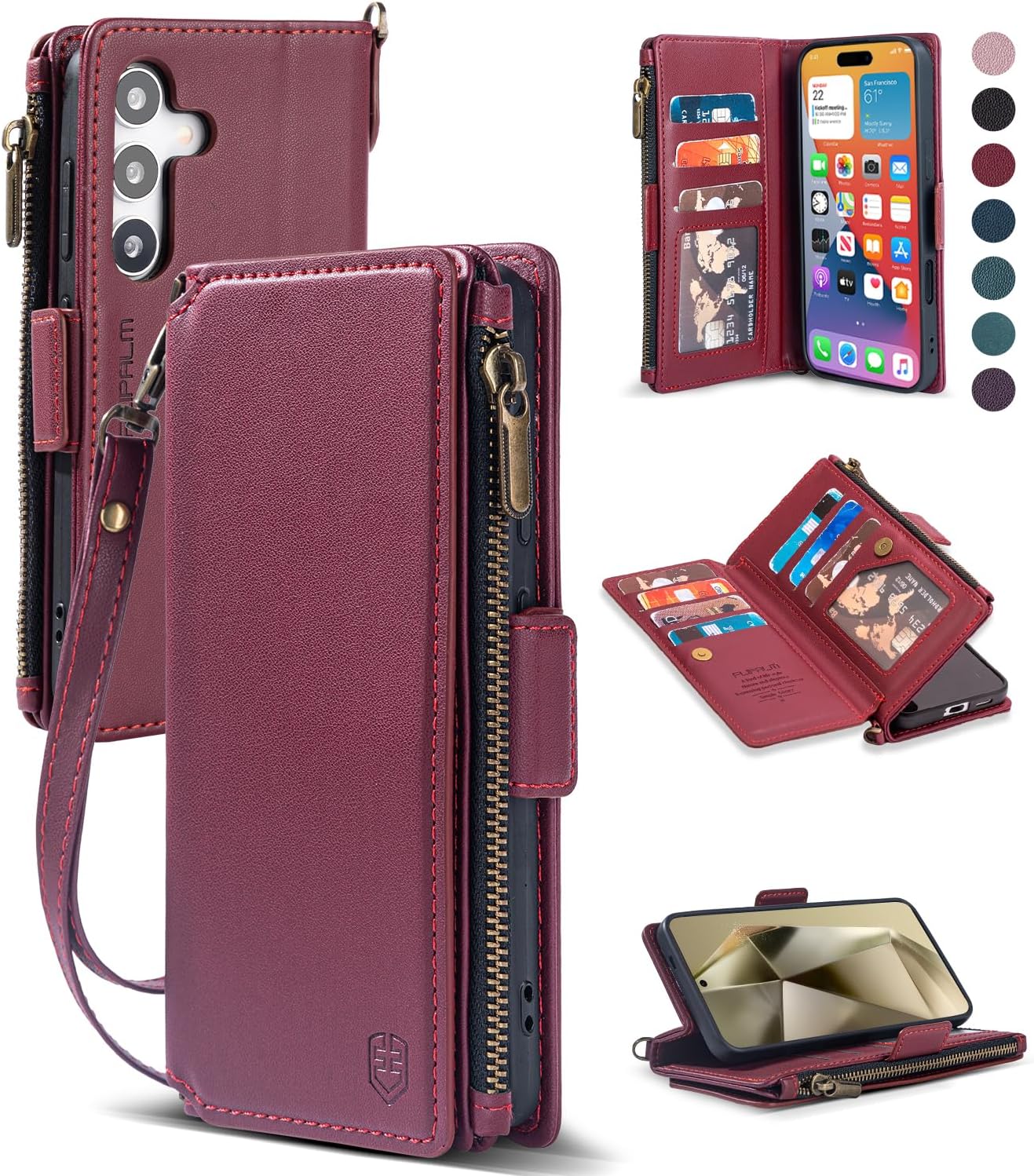 for Samsung Galaxy S24 Plus/S24+ Wallet Case with RFID Blocking Credit Card Holder,PU Leather Flip Lanyard Strap Wristlet Zipper Women Men for Samsung Galaxy S24 Plus/S24+ Red Red Samsung Galaxy S24 Plus - 6.7"