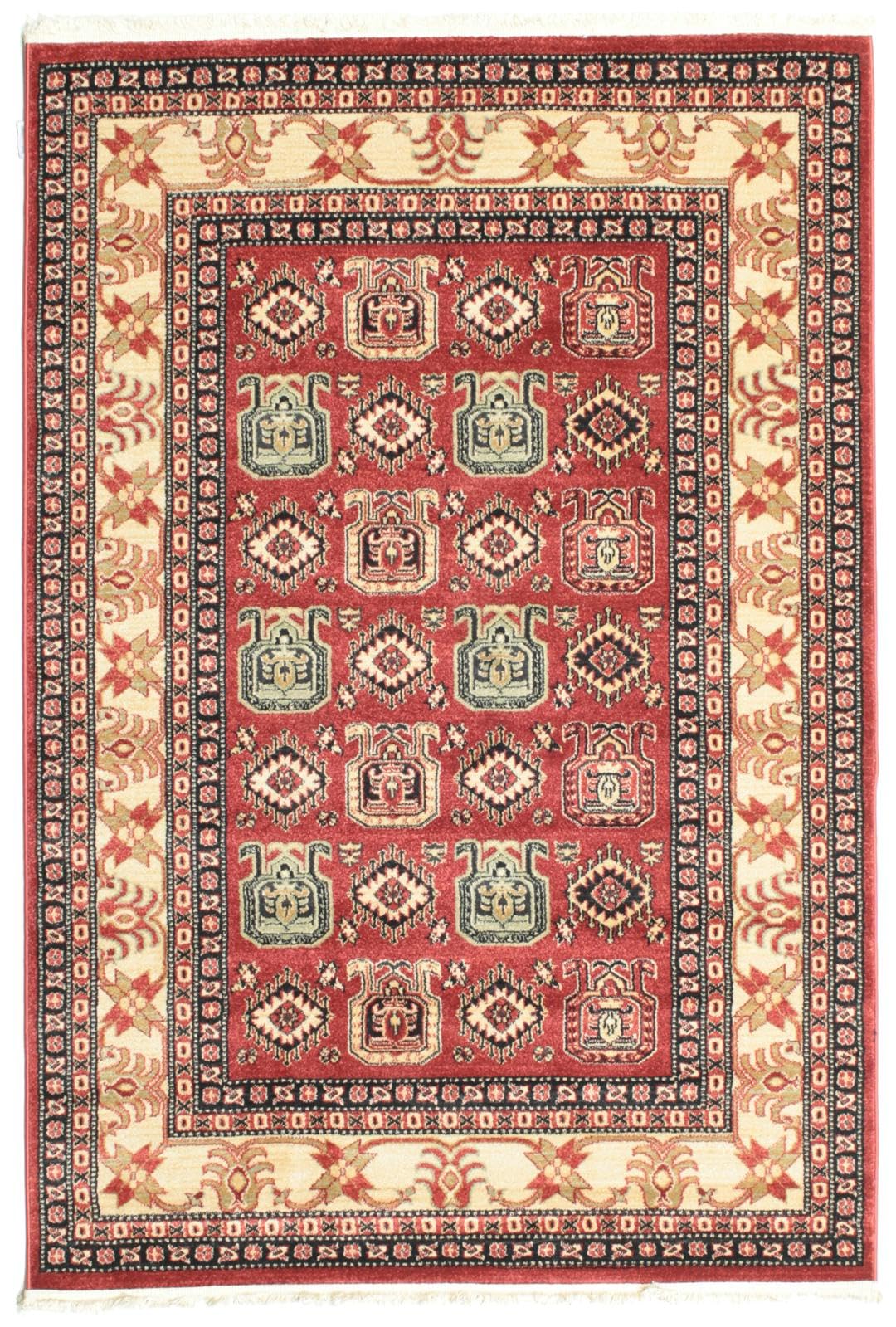 RugVista Kazak Simav, Tappeto, Orientali, 140 x 200 cm, Rettangolare, Pelo medio, Soggiorno, Sala da pranzo, Camera letto, Lavabile solo a secco, oeko_tex_100, Rosso/Beige