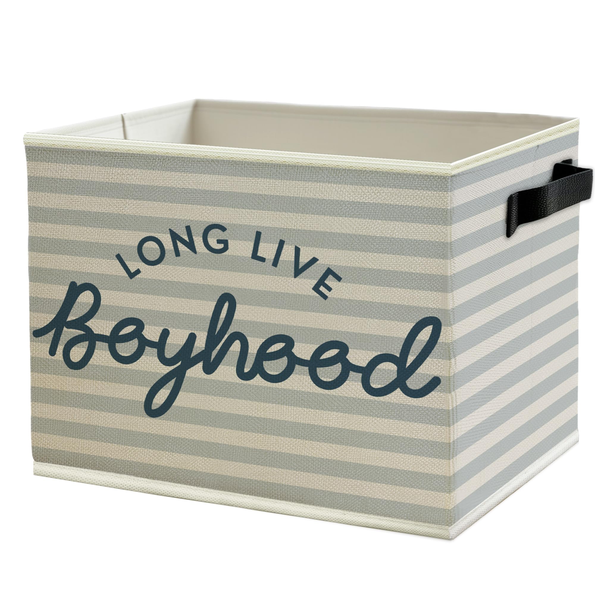 Long Live Boyhood Boys Storage Bins Box with Handles, Light Blue Striped Collapsible Basket Organizer for Kids Boy Nursery Room Bedroom Bathroom Playroom Books Clothes