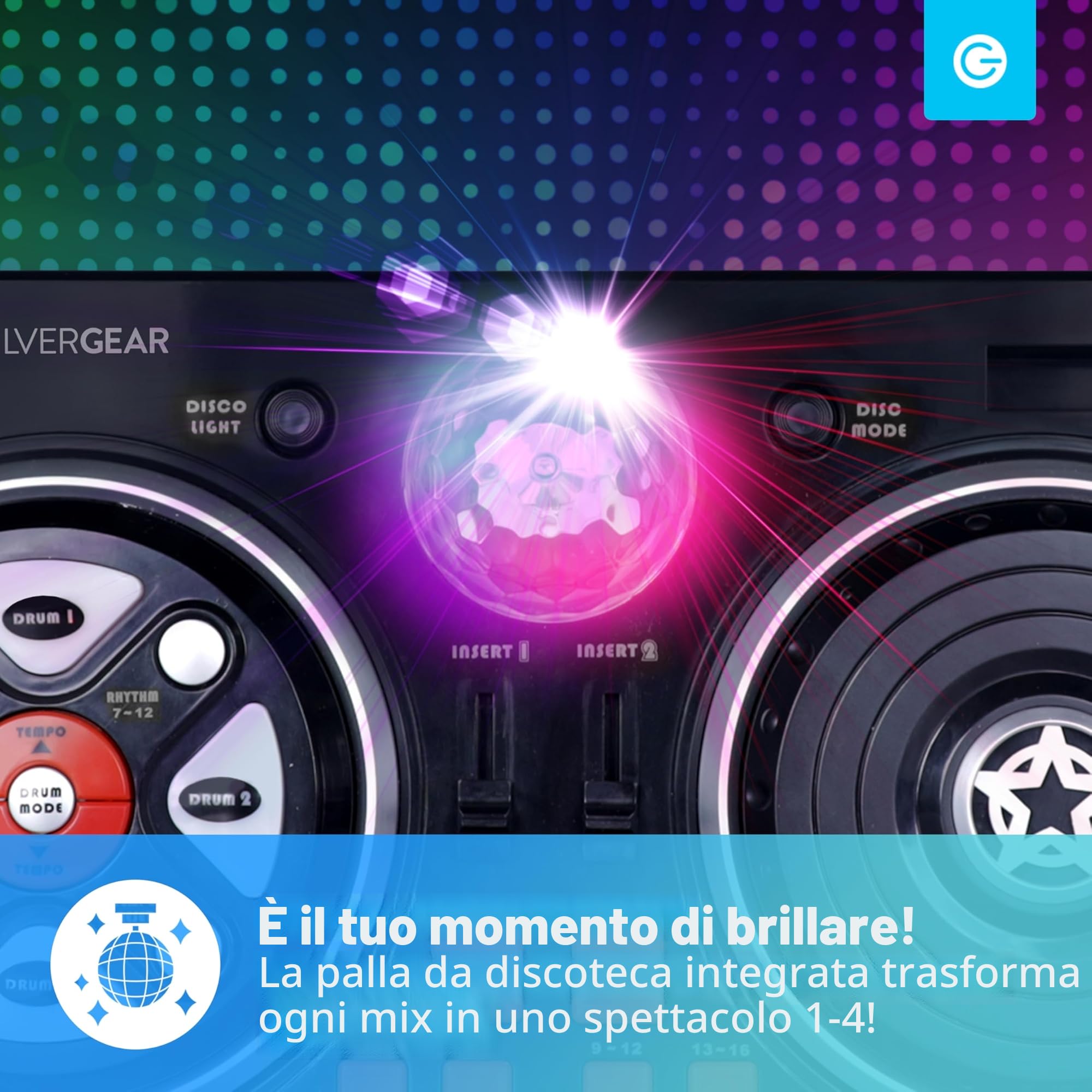 Silvergear® DJ Mixer per Bambini | DJ Mix con Palla da Discoteca | 46 Effetti Sonori | DJ Console con AUX | Portatile e a Batterie | 39.3 x20.5x6.4 cm | Nero