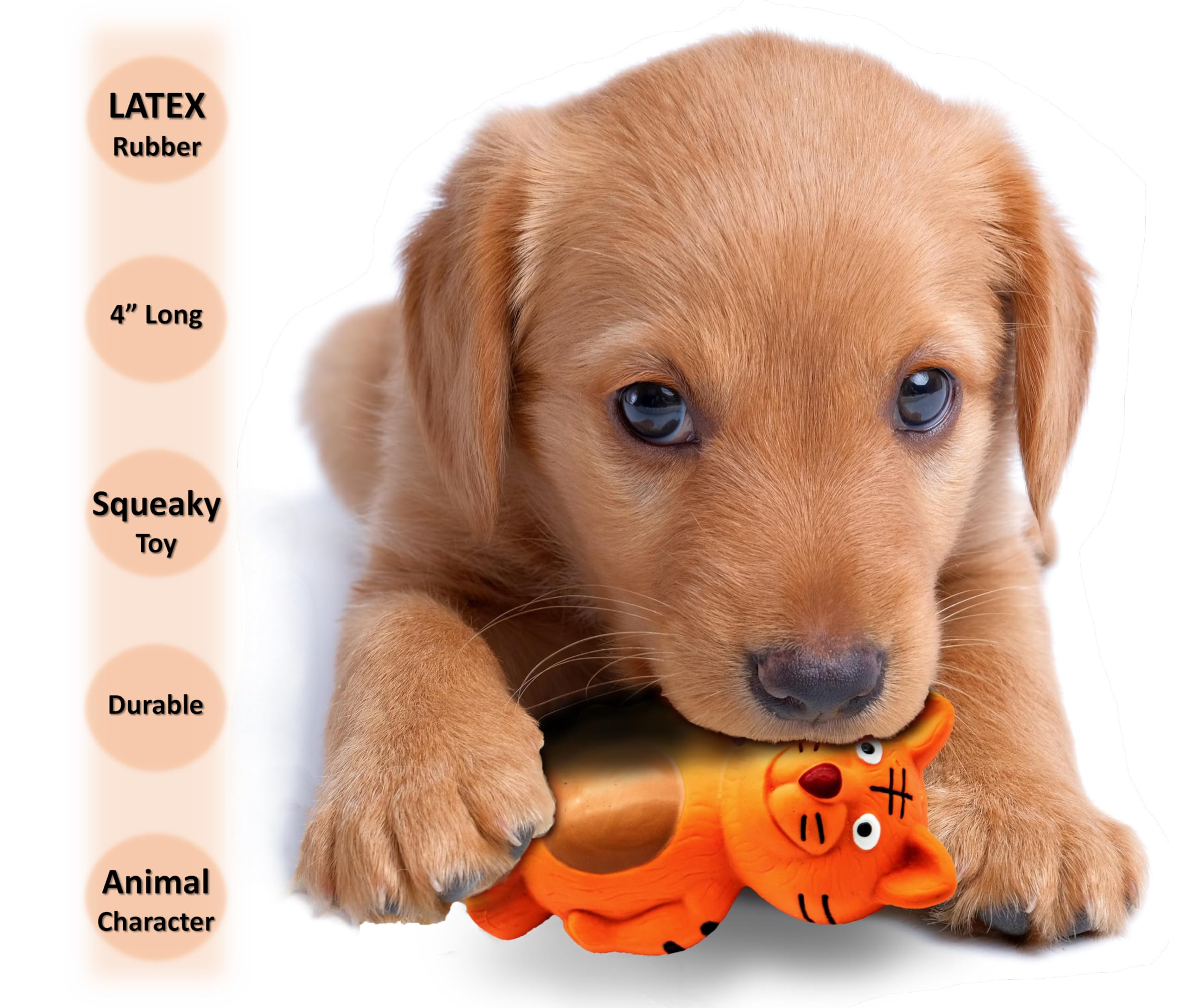 Petopedia 3x 10cm PUPPY Toys Dogs Squeaky, FROG TIGER PIG, LATEX Chew Toy Squeak, Dog Gifts & Presents, Teething, Interactive - Image 3