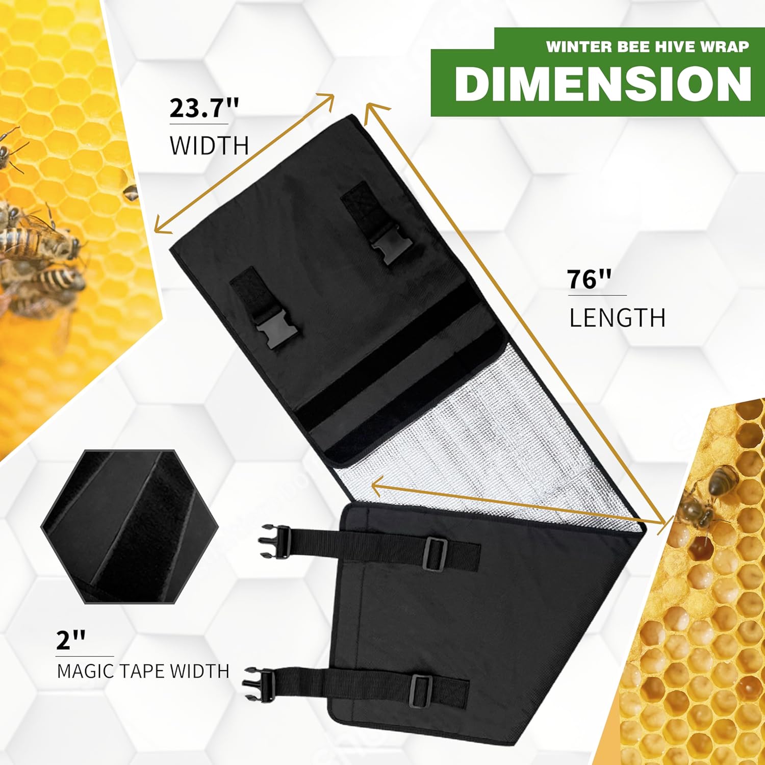 Winter Bee Hive Wrap for 8 and 10 Frame Hives, Adjustable Beehive Wrap Beekeeping Supplies, 600D Oxford Insulated Cover, Waterproof, Windproof, Lightweight, Eco-Friendly, Reusable, 75.98" x 23.6"