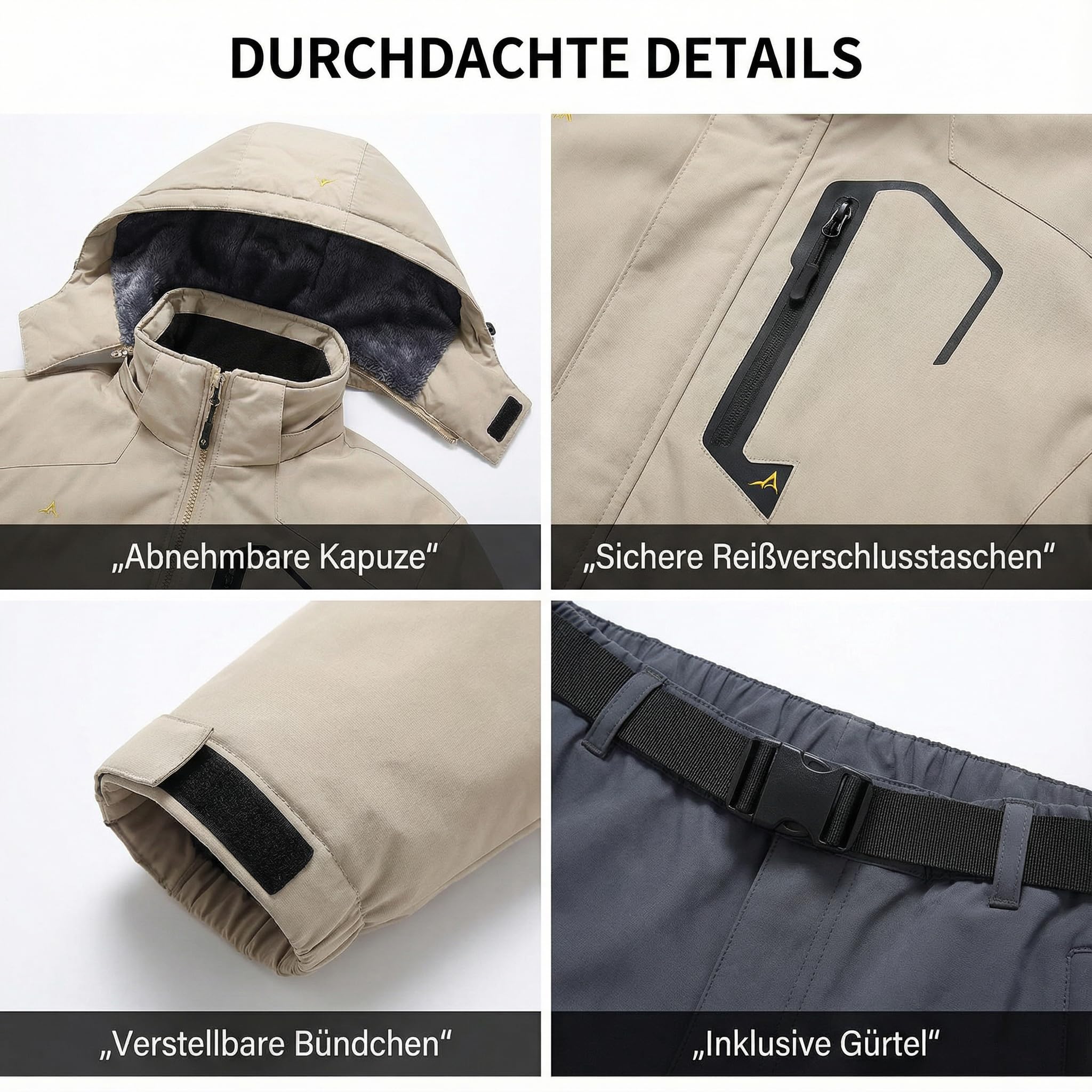 Skianzug Herren 2 Teilig Set, Wasserdicht & Winddicht Skijacke und Skihose, Winter Schneeanzug mit Gefütterter, Warm & Atmungsaktiv, Snowboardanzug für Winter Outdoor, Zweiteiler Skibekleidung
