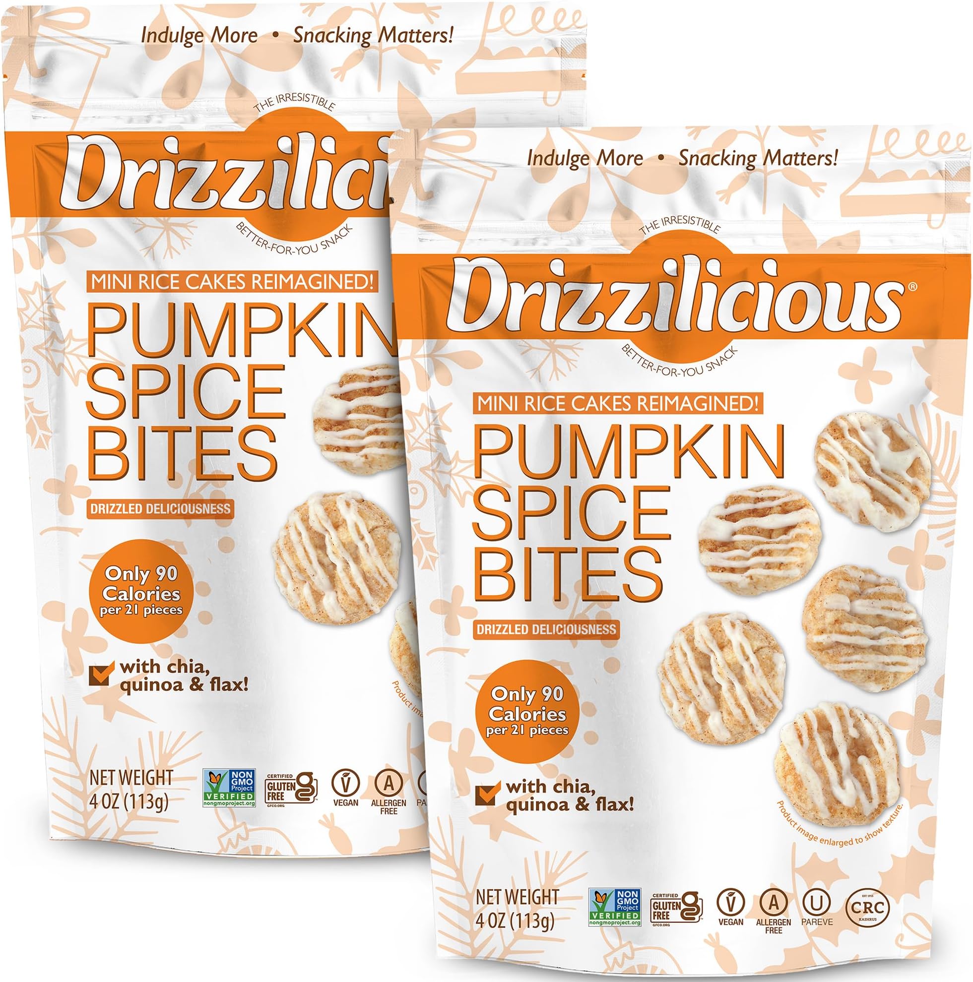 Mini Flavored Rice Cakes - Rice Crisps, Healthy Snack for Adults and Kids, Vegan, Gluten Free Snack, Only 90 Calories Per 21 Pieces - Pumpkin Spice - 4 oz (Pack of 2)