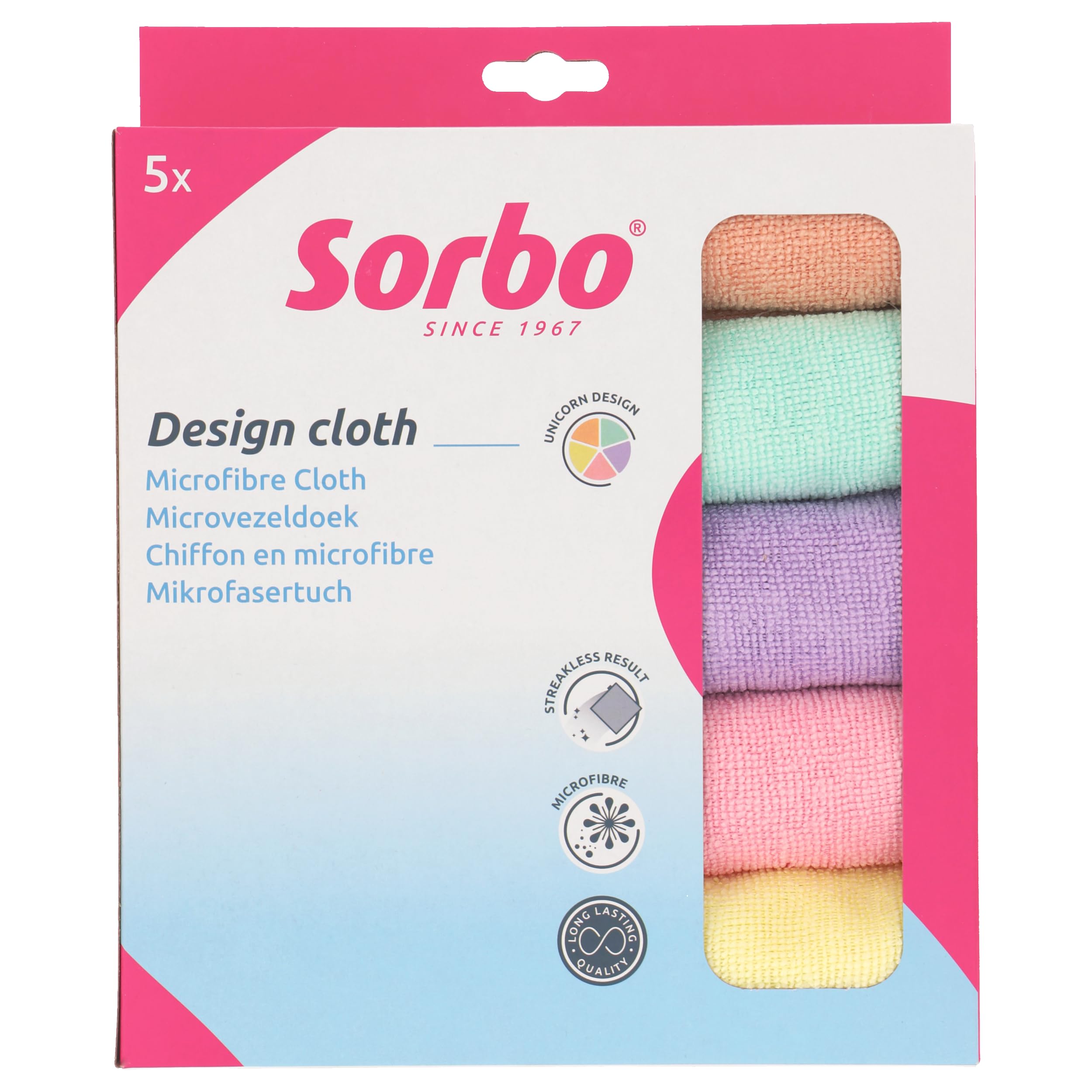 Sorbo Unicorn Microfibre Cloths - Set of 5-40 x 40 cm - Universal Use - For Streak-free & Grease-Free Cleaning - Dry & Wet Use - For Kitchen, Floor, Household