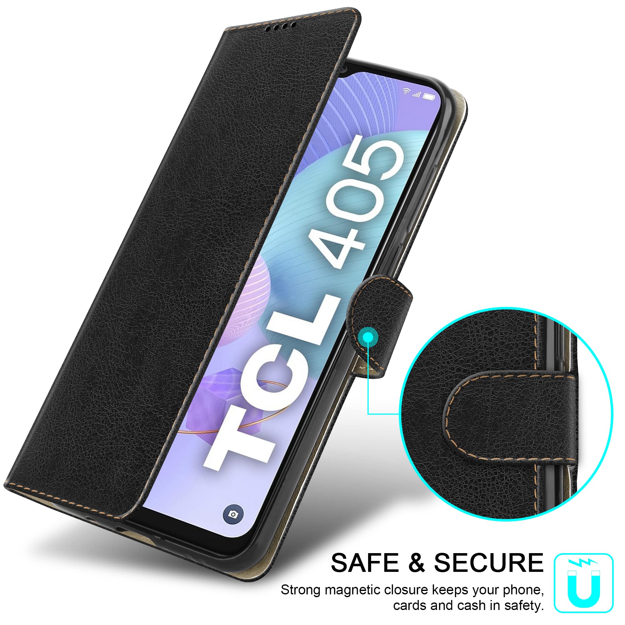PIXFAB For TCL 405/406 / 408 Leather Phone Case, Magnetic Closure Full Protection Book Folio Design - Image 4