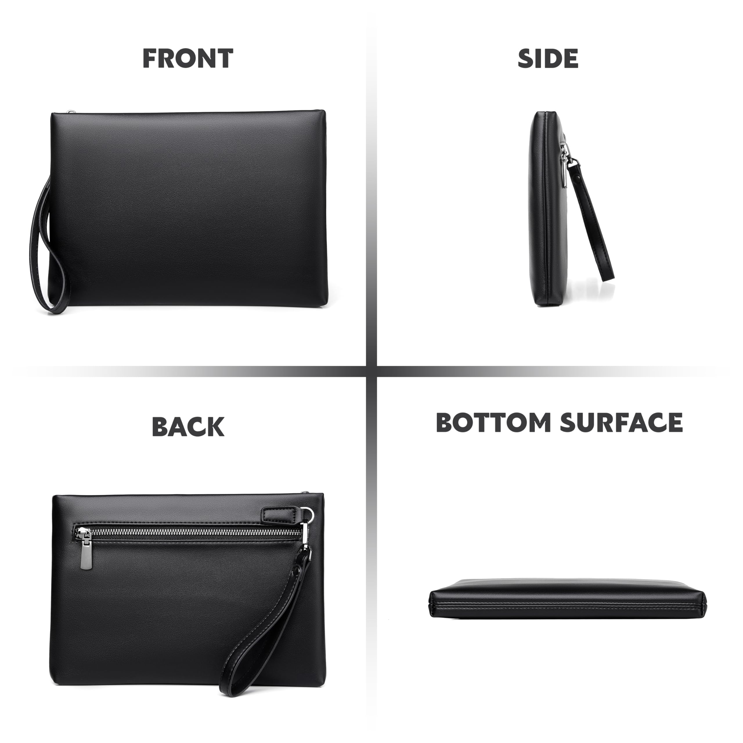 FSD.WG Bolso de mano para hombre, de piel, con cremallera, grande, con dinero
