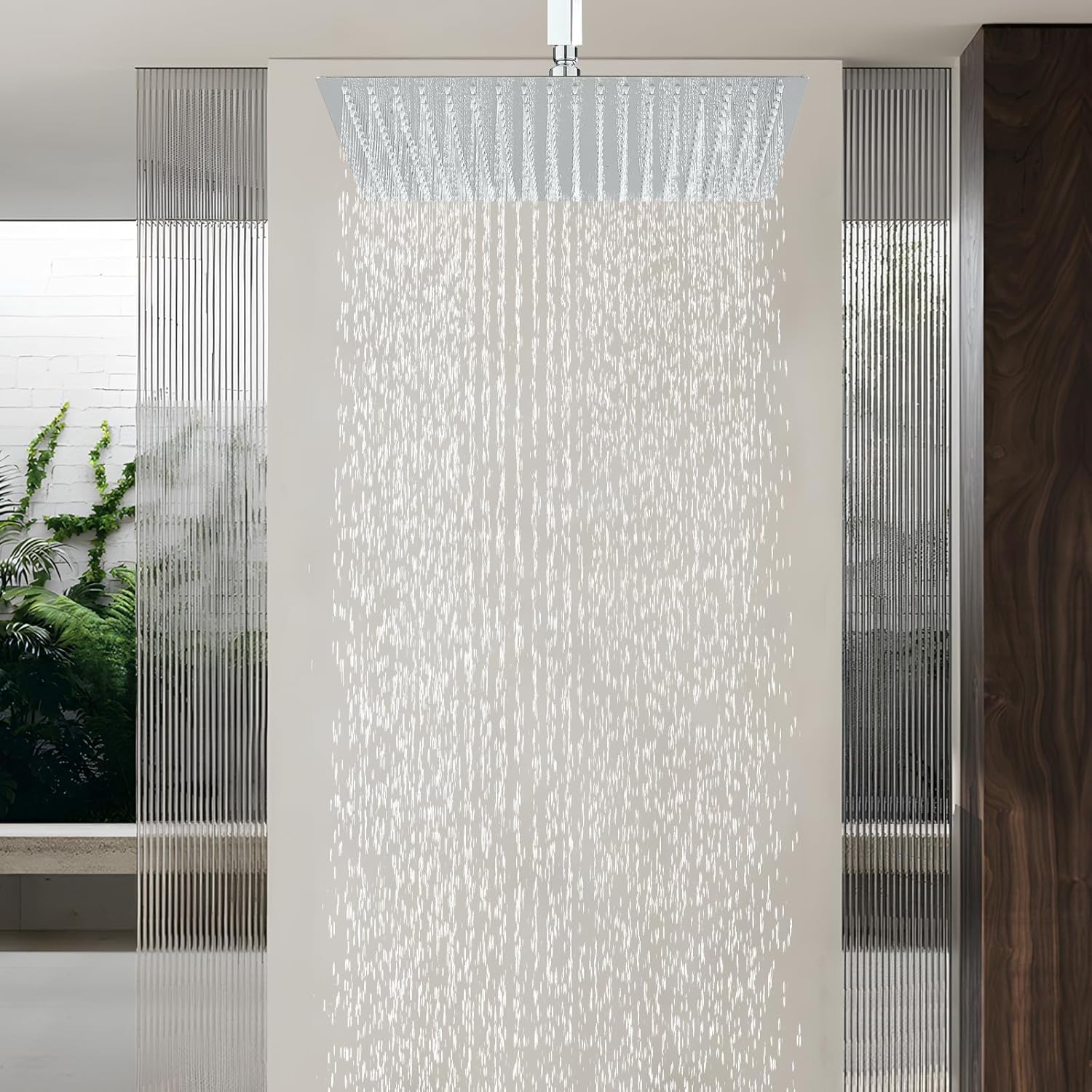 Suguword 40 x 40 cm Grande Soffione Doccia a Pioggia Quadrato in Acciaio Inossidabile con Ugelli Autopulenti Anti-Calcare, Soffione a Soffitto ad Alta Pressione per Esperienza Doccia di Lusso (Classe