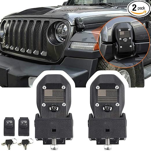 YOCTM Hood Catch Latches For 2018-2025 Jeep Wrangler JL JLU 4XE Rubicon Sahara Sport Gladiator JT Hood Locking Catch Kit With Key Anti-theft (American Flag)