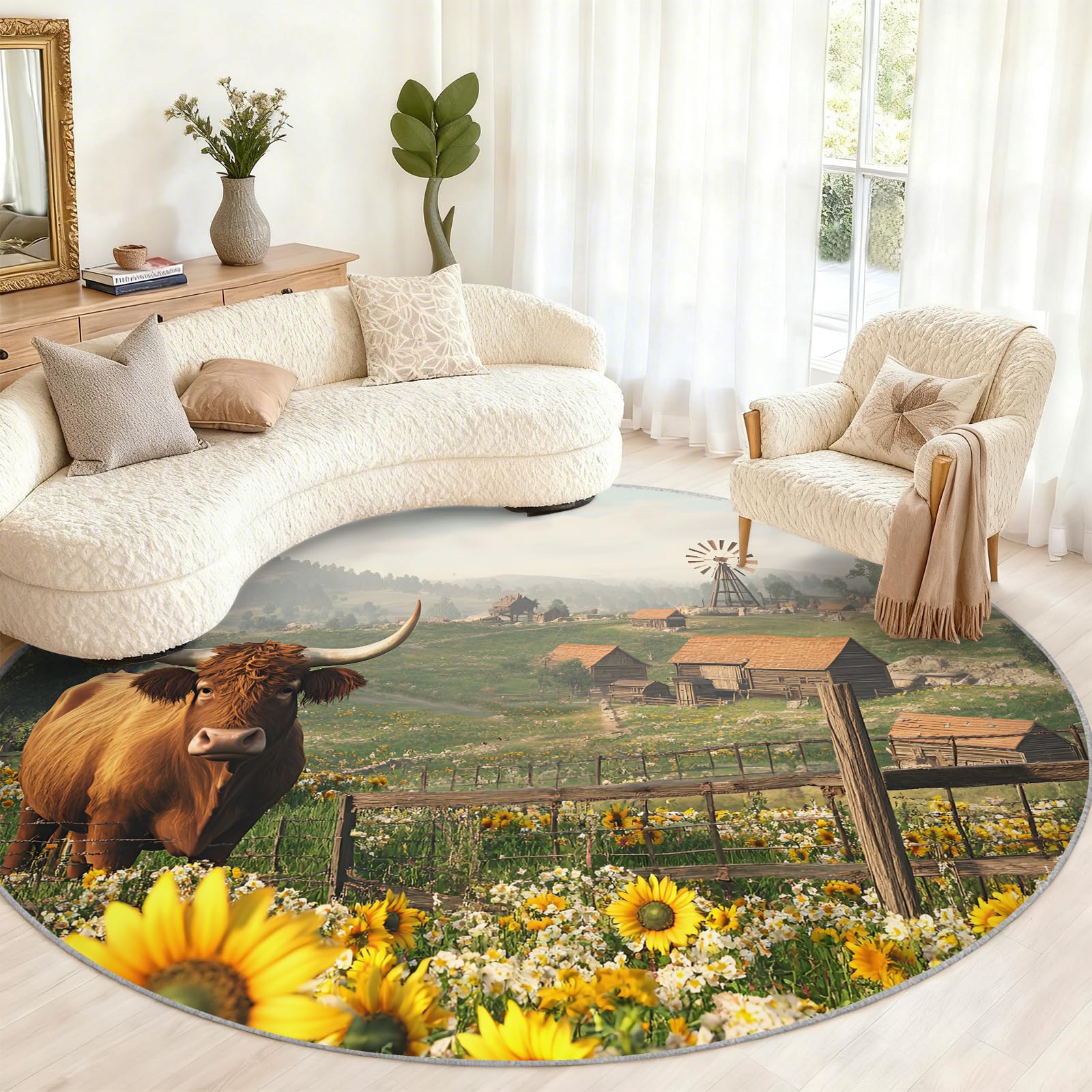 Tapis chambre à coucher et salon rond de 180 cm avec envers antidérapant