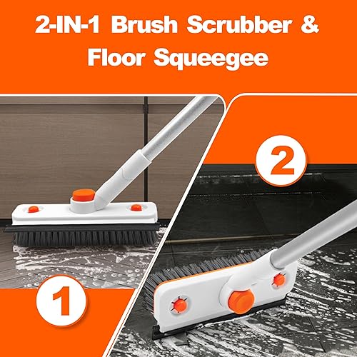 Miniatura 3 de Cepillo extensible de 60 pulgadas con mango largo, cabezal giratorio de 360 y 2 accesorios antiarañazos para ducha, bañera, azulejos y suelo