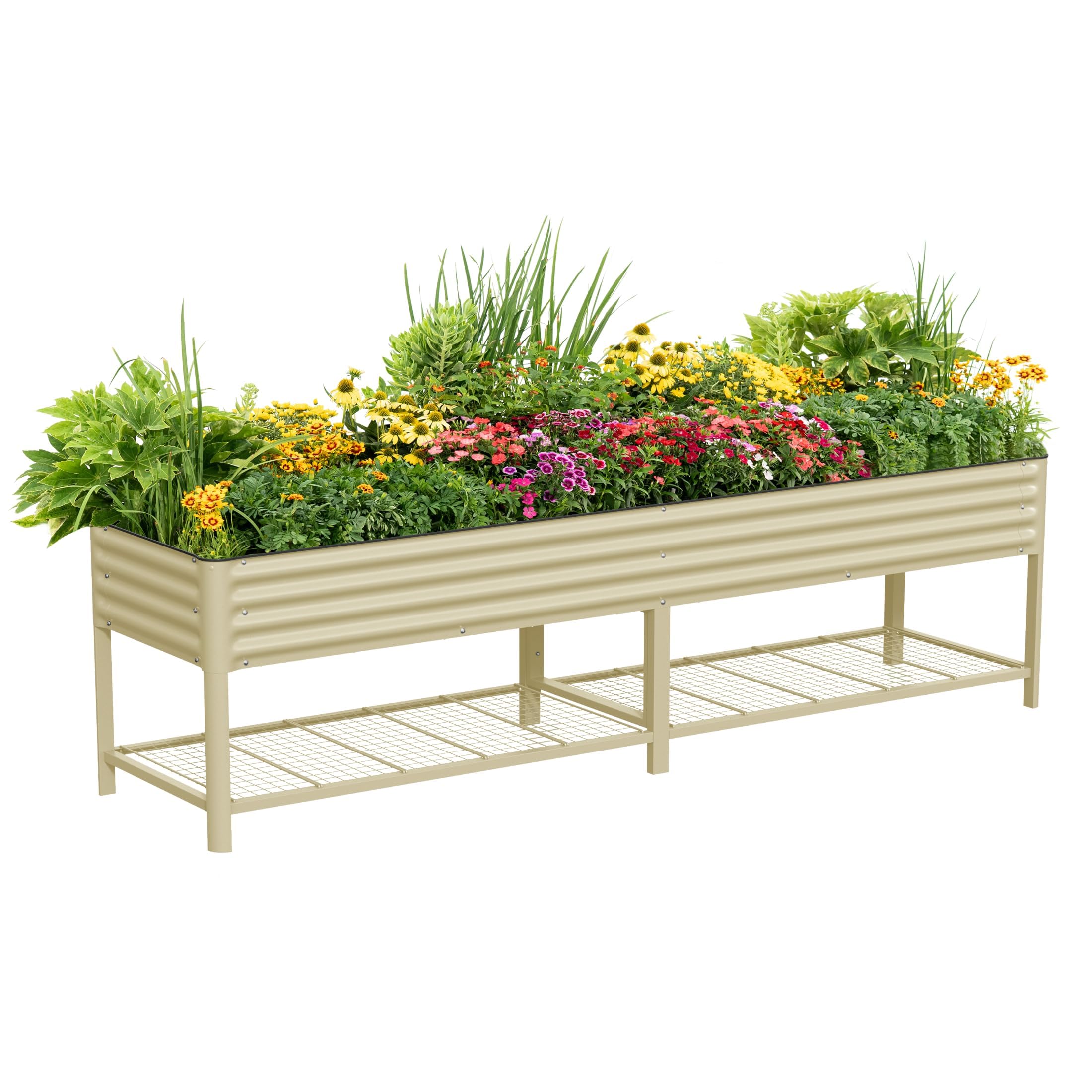 Vego garden Elevated Raised Garden Bed, 2.5' x 10' Outdoor Planters Box with Legs & Storage Rack for Patio, 2000+ Lbs Weight Capacity, Raised Beds for Gardening Herbs Vegetables, Pearl White