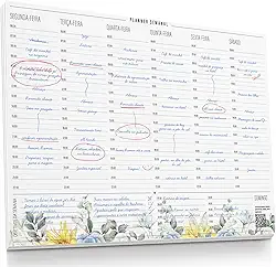 Planner Semanal com Horário A4 – Organização Semanal, Agenda de Mesa com Estampa Floral, 50 Folhas