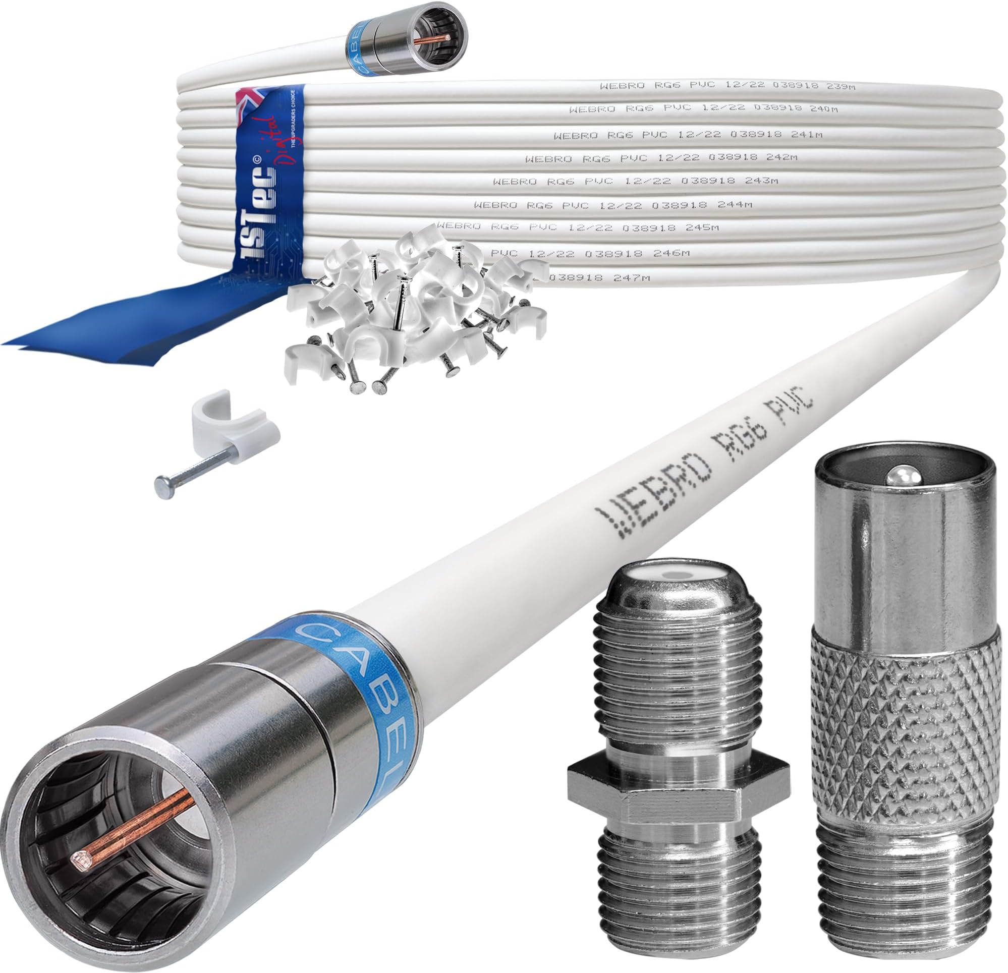 10m White Virgin Media Quick Fit Male Push On or Over Female F-connector Technetix Isolator IEC Webro Extension Cable for V6 TIVO Set Top Box VIVID Fibre Super Hub Broadband Modems to 10 Metre