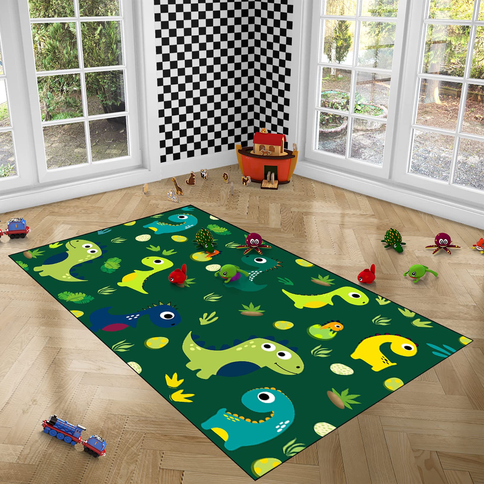 Cartoon Dinosaurier-Teppich Für Kinder | Blau, Verschiedene Größen (z.B. 60x90 Cm) | Für Spielzimmer & Wohnzimmer