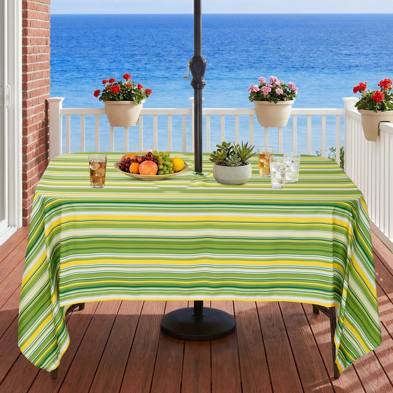 Eternal Beauty 60''X84” Rectangle Tablecloth Waterproof Outdoor Tablecloth with Umbrella Hole Zipper for Patio Spring Summer Picnic Tables, Green
