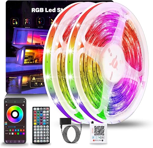 Miniatura 8 de Luces LED para dormitorio de 50 pies (1 rollo), tira de luces LED RGB que cambian de color con mando de 60 teclas y control por aplicación, luces